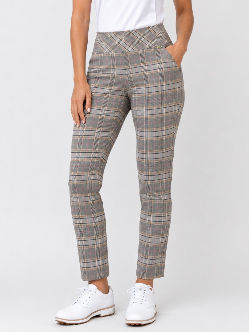 Swing Control Plaid High-Waist Slim Pants Gray pink yellow woman 6 stretch golf